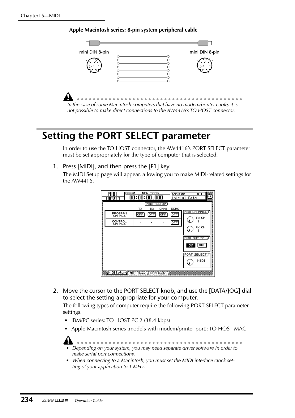 Setting the port select parameter, Press [midi], and then press the [f1] key | Yamaha AW4416 User Manual | Page 244 / 280