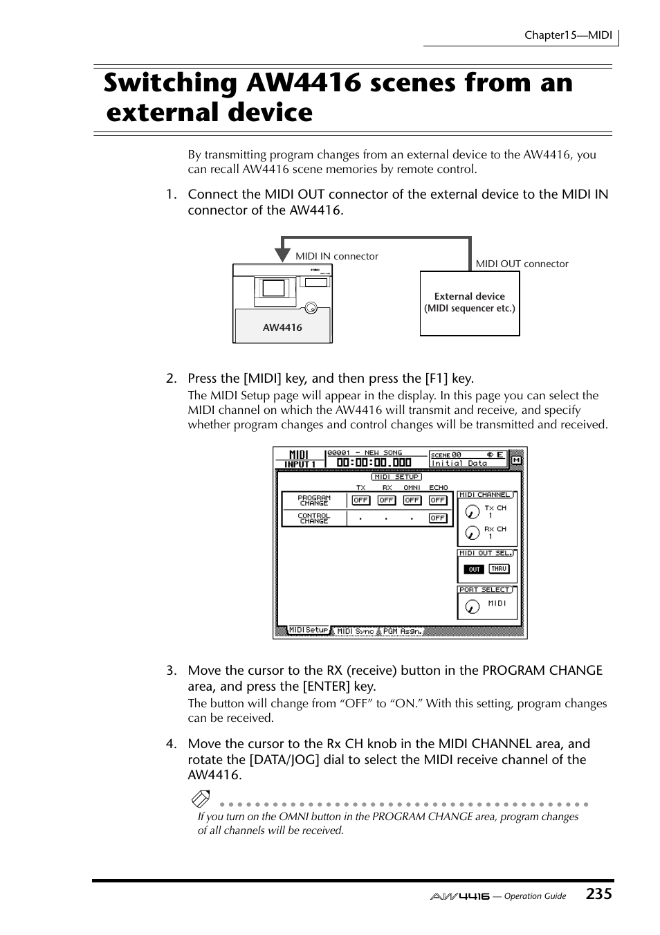 Switching aw4416 scenes from an external device | Yamaha AW4416 User Manual | Page 245 / 280