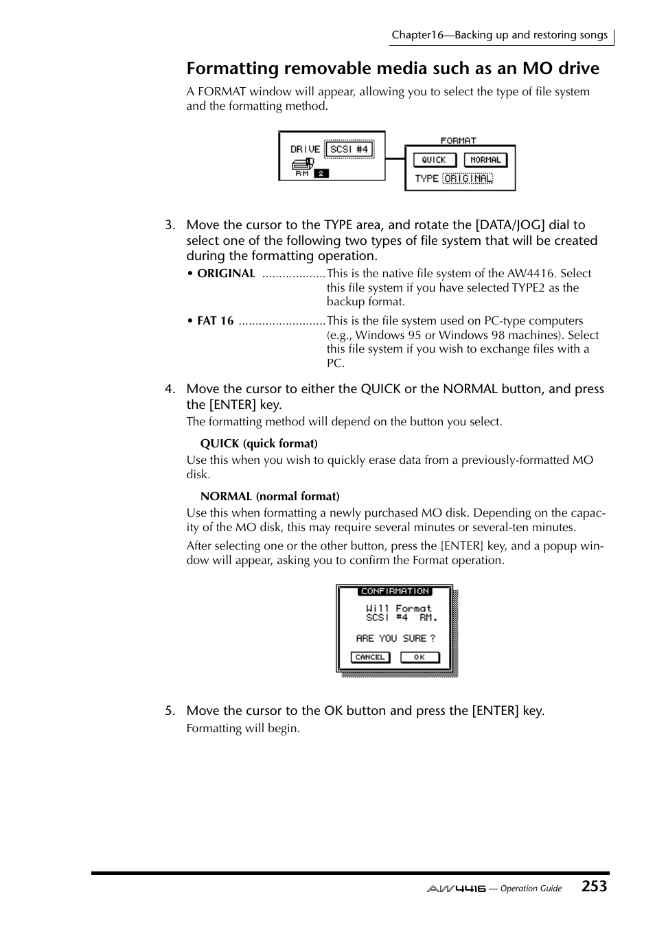 Formatting removable media such as an mo drive | Yamaha AW4416 User Manual | Page 263 / 280