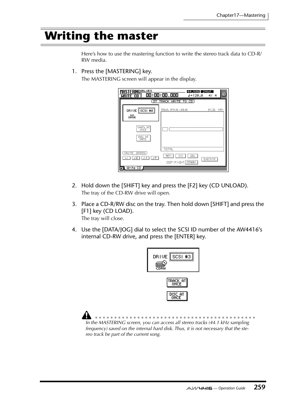 Writing the master | Yamaha AW4416 User Manual | Page 269 / 280