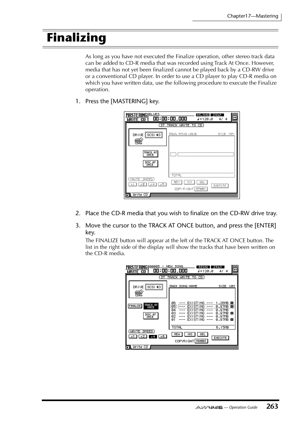 Finalizing | Yamaha AW4416 User Manual | Page 273 / 280