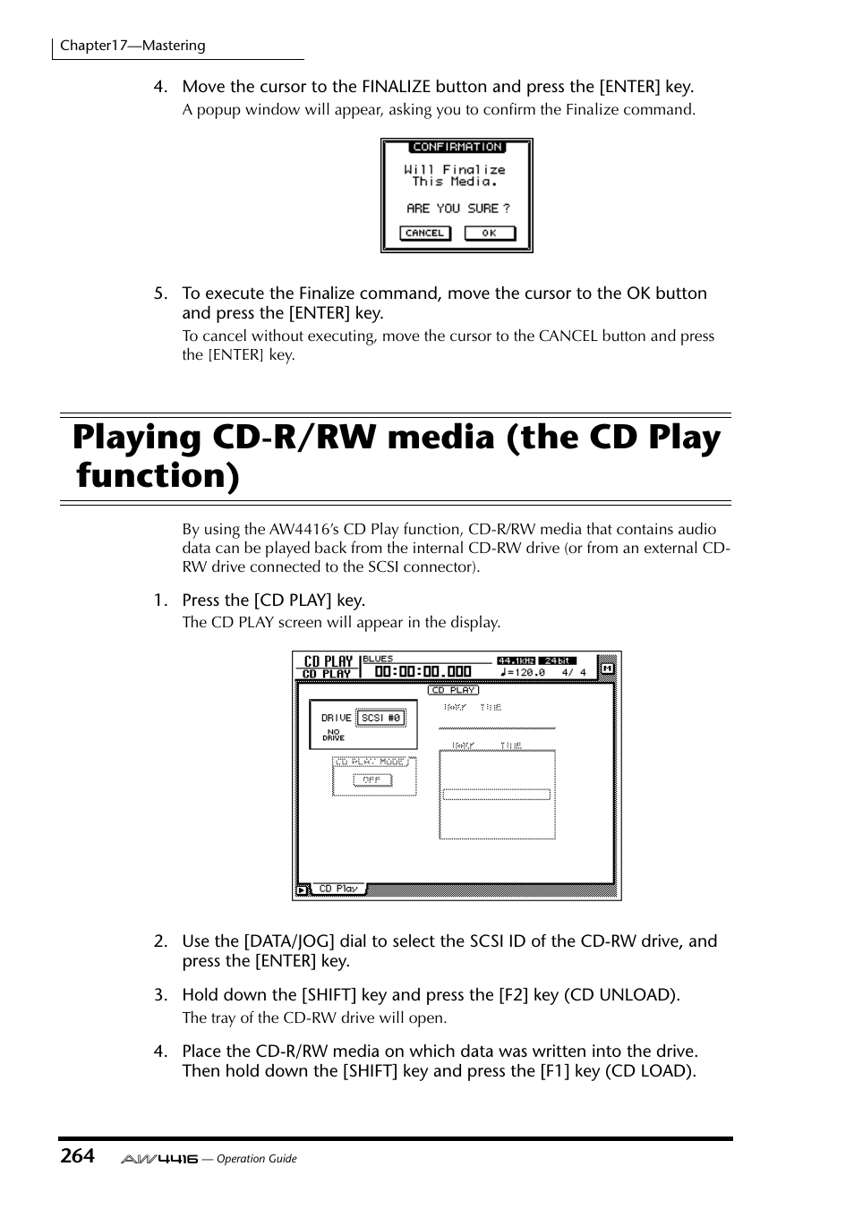 Playing cd-r/rw media (the cd play function) | Yamaha AW4416 User Manual | Page 274 / 280