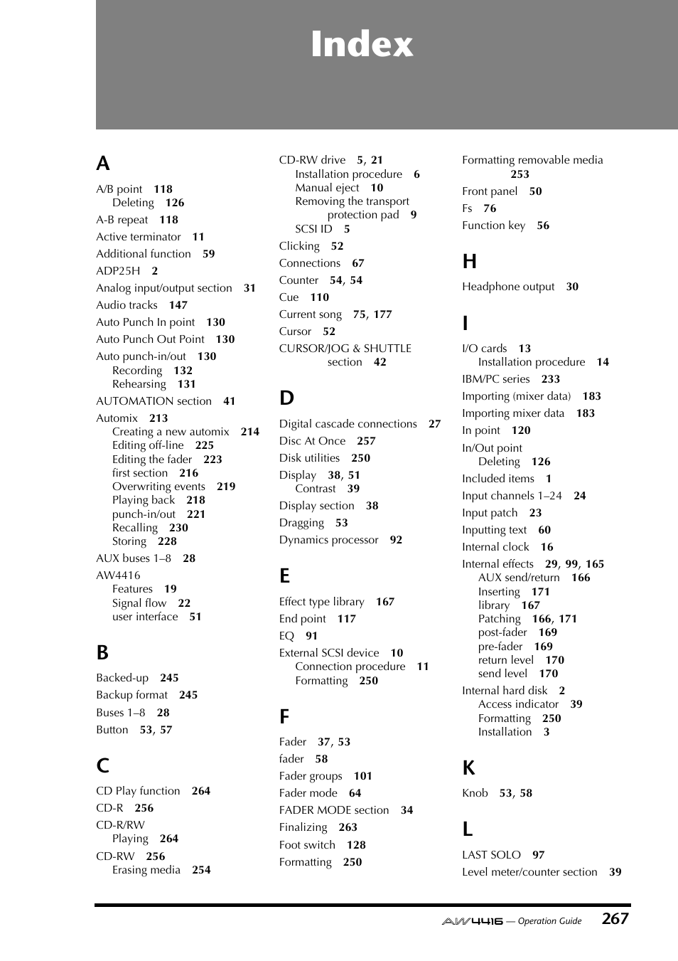 Index | Yamaha AW4416 User Manual | Page 277 / 280