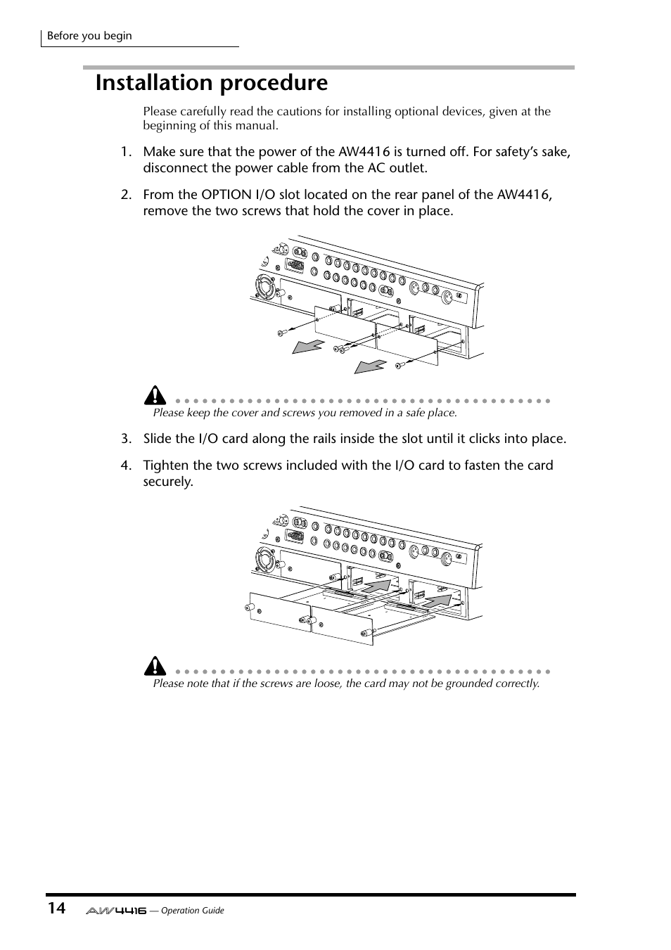 Installation procedure | Yamaha AW4416 User Manual | Page 28 / 280