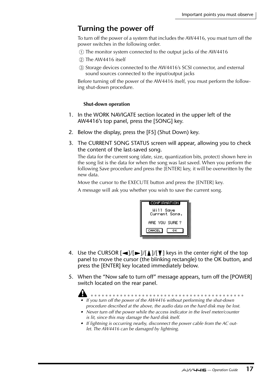 Turning the power off | Yamaha AW4416 User Manual | Page 31 / 280