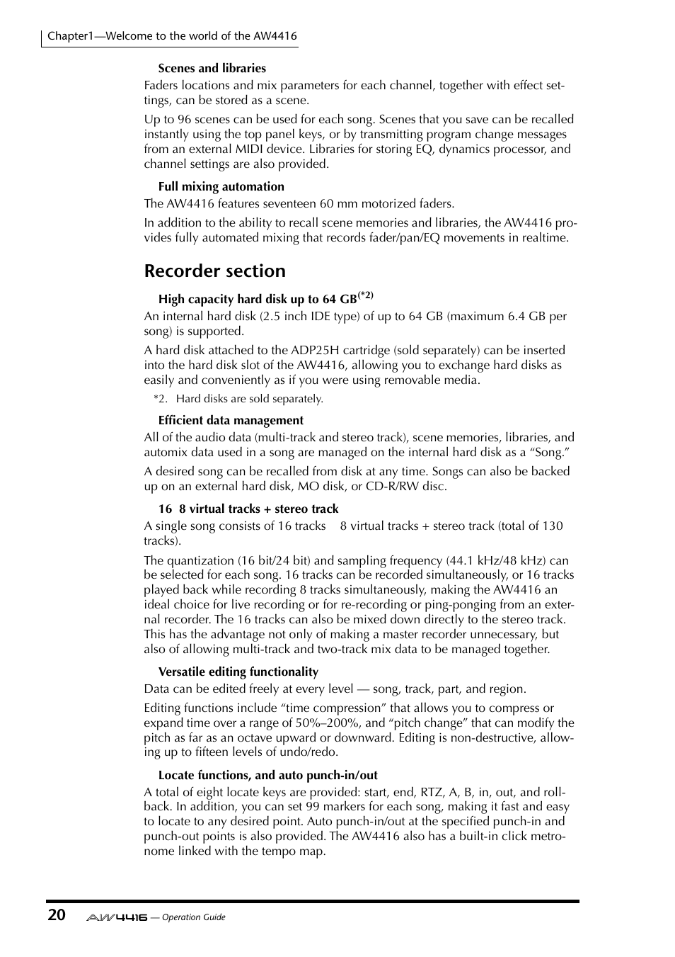 Recorder section | Yamaha AW4416 User Manual | Page 34 / 280