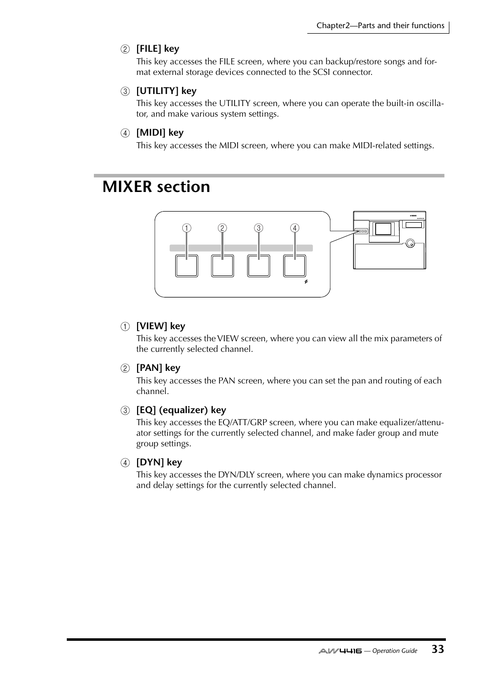 Mixer section | Yamaha AW4416 User Manual | Page 47 / 280