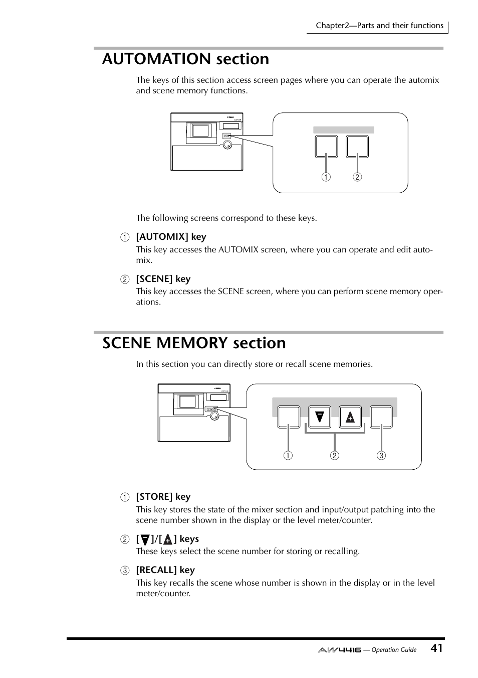 Automation section, Scene memory section, Automation section scene memory section | Yamaha AW4416 User Manual | Page 55 / 280