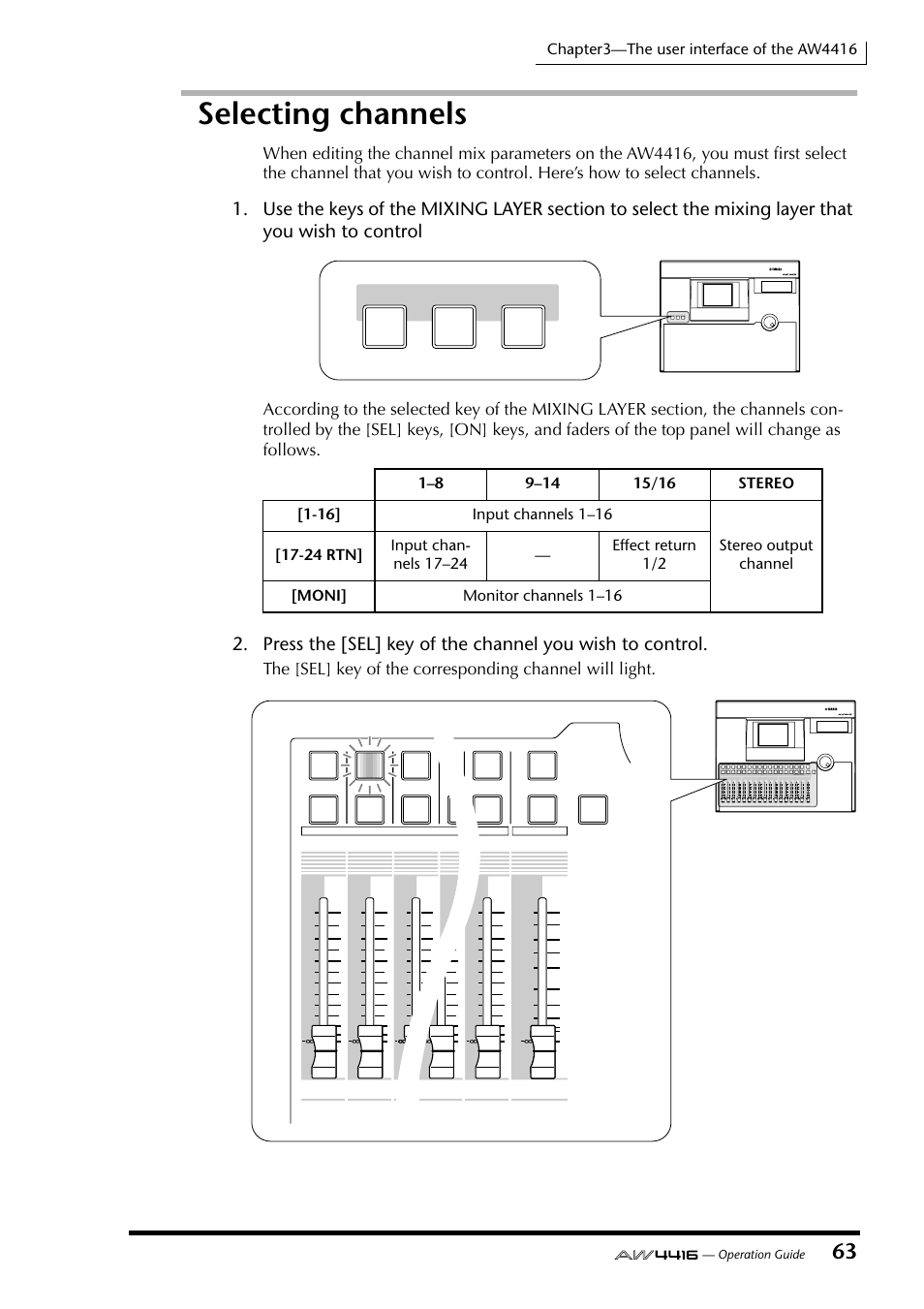 Selecting channels | Yamaha AW4416 User Manual | Page 77 / 280
