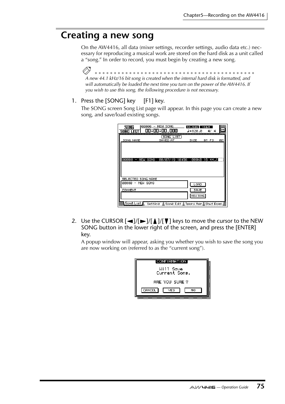 Creating a new song | Yamaha AW4416 User Manual | Page 88 / 280