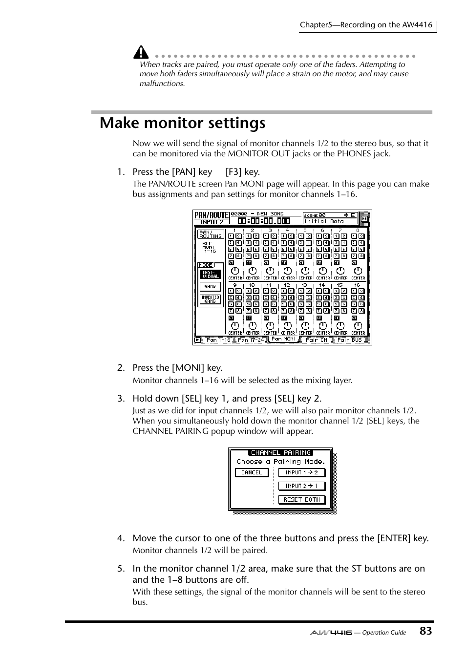 Make monitor settings | Yamaha AW4416 User Manual | Page 96 / 280