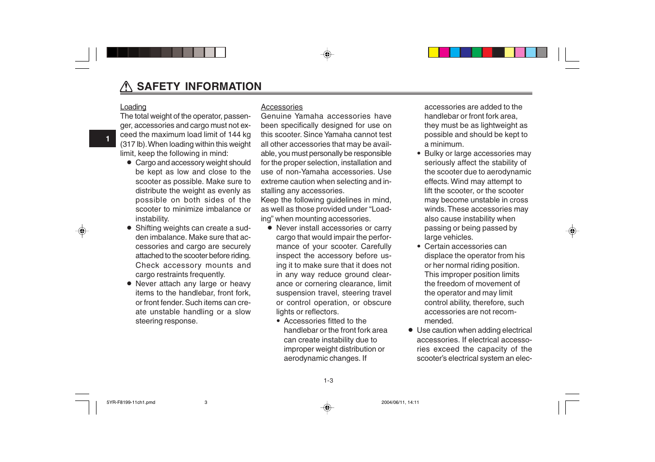 Qq safety information | Yamaha YJ125T User Manual | Page 10 / 76