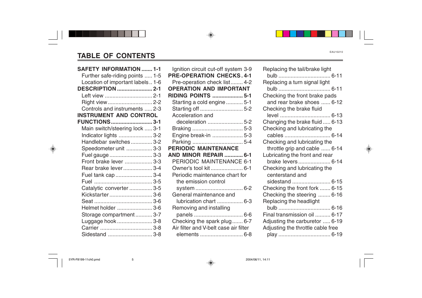 Yamaha YJ125T User Manual | Page 6 / 76