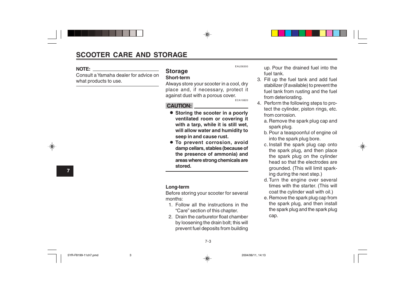 Storage, Scooter care and storage | Yamaha YJ125T User Manual | Page 64 / 76
