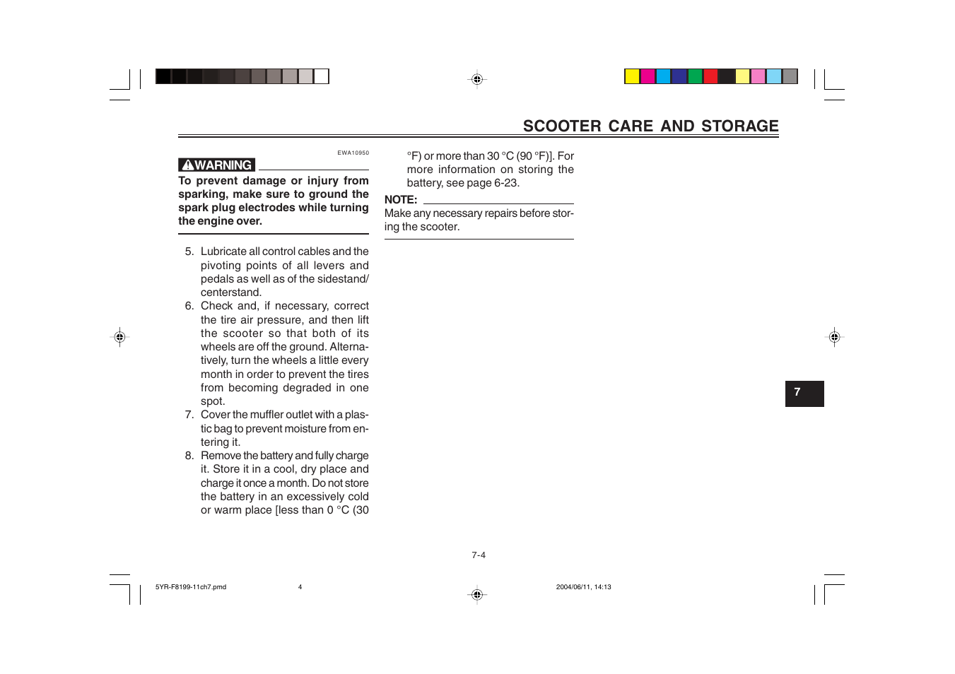 Scooter care and storage | Yamaha YJ125T User Manual | Page 65 / 76