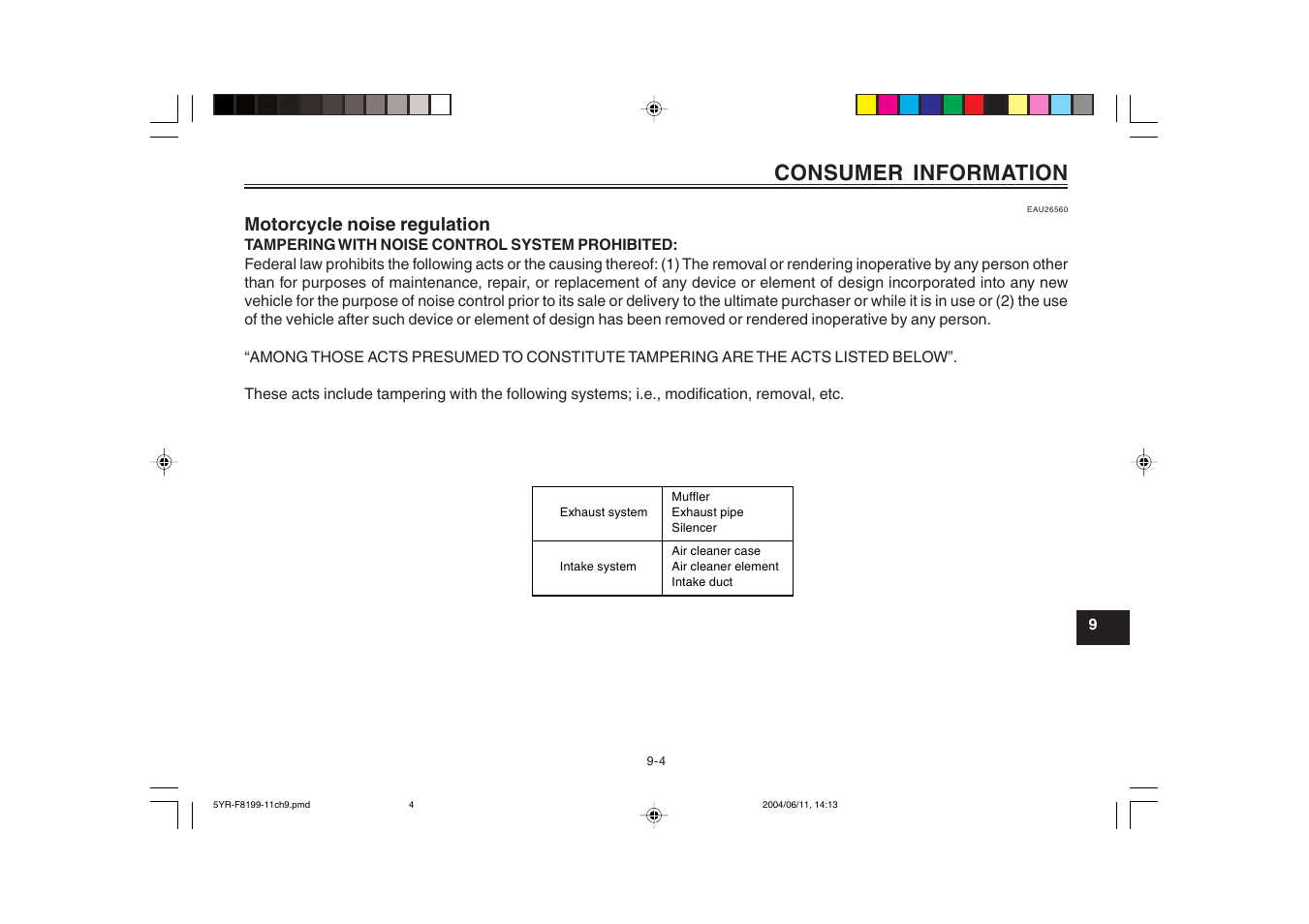 Consumer information | Yamaha YJ125T User Manual | Page 71 / 76