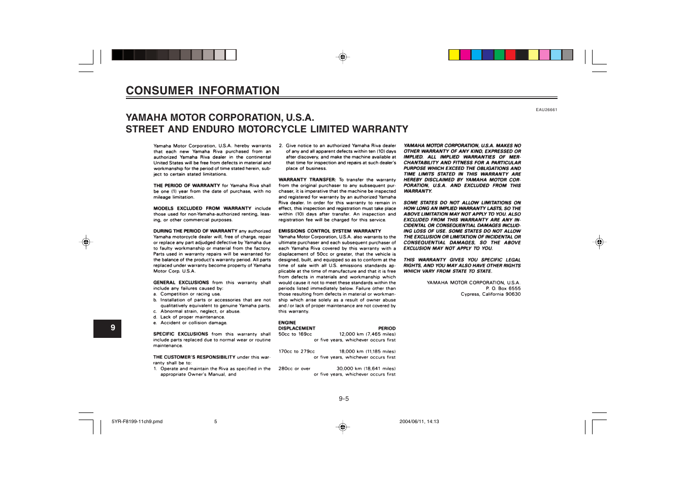 Consumer information | Yamaha YJ125T User Manual | Page 72 / 76