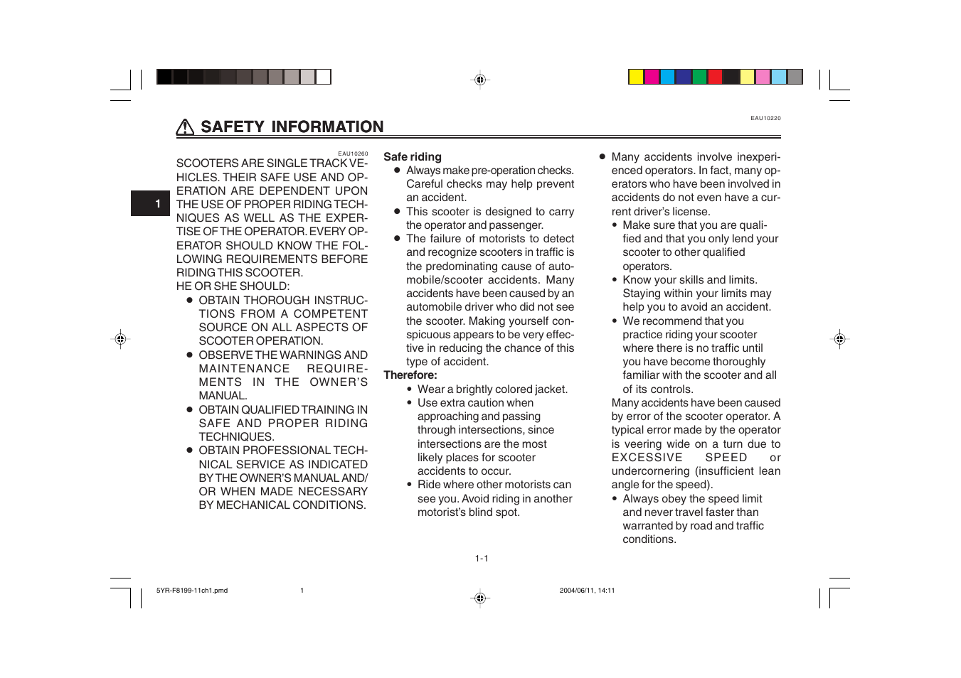 Safety information, Qq safety information | Yamaha YJ125T User Manual | Page 8 / 76