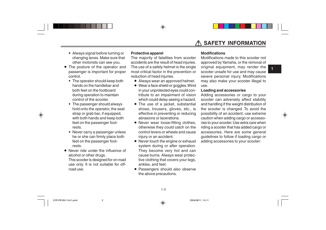 Qq safety information | Yamaha YJ125T User Manual | Page 9 / 76