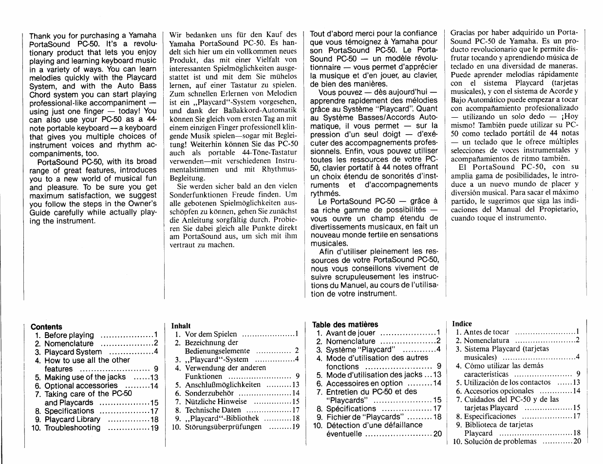 Yamaha Portasound PC-50 User Manual | Page 2 / 24