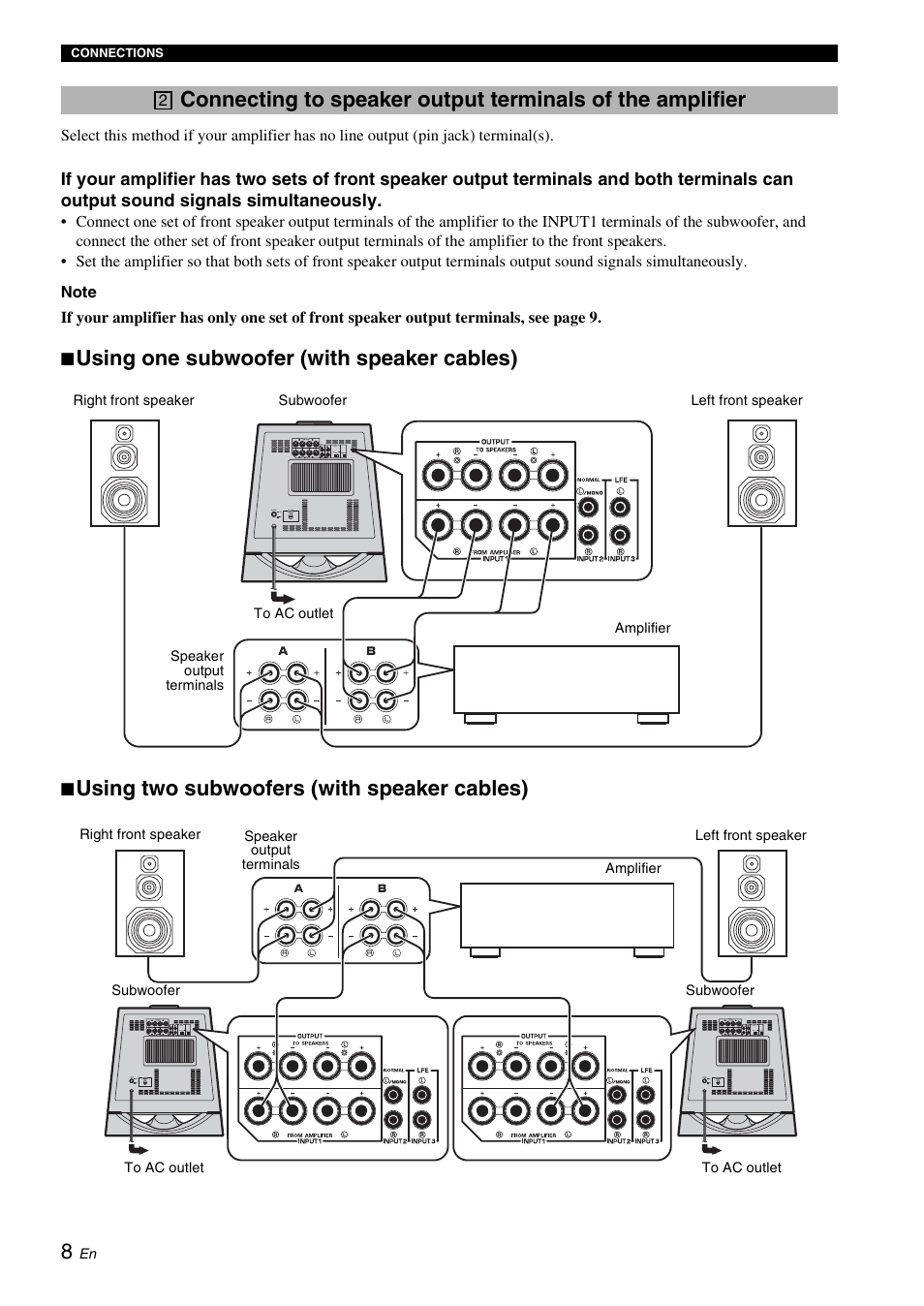 Ages 8-9), Using one subwoofer (with speaker cables) | Yamaha NS-SW700 User Manual | Page 12 / 21