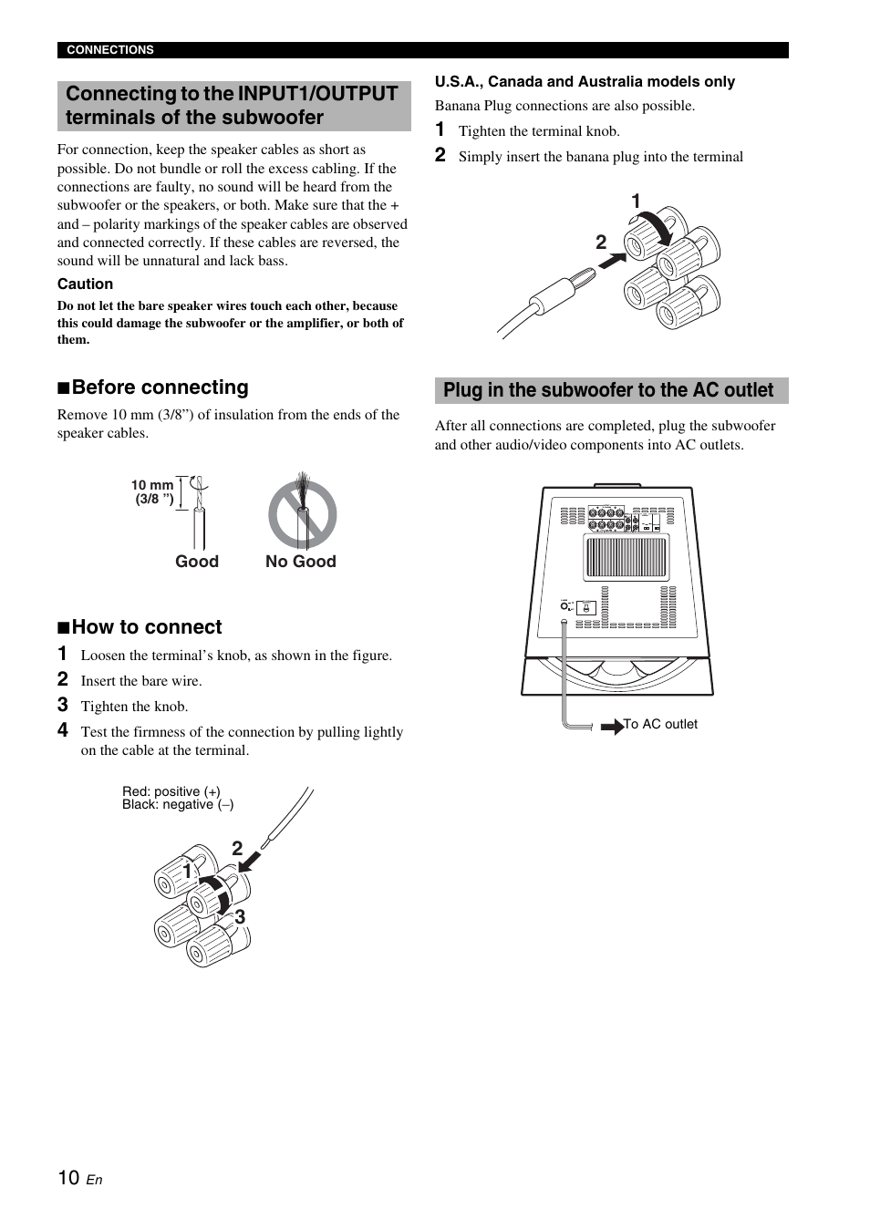 Plug in the subwoofer to the ac outlet, Before connecting, How to connect 1 | Plug in the subwoofer to the ac outlet 2 1 | Yamaha NS-SW700 User Manual | Page 14 / 21