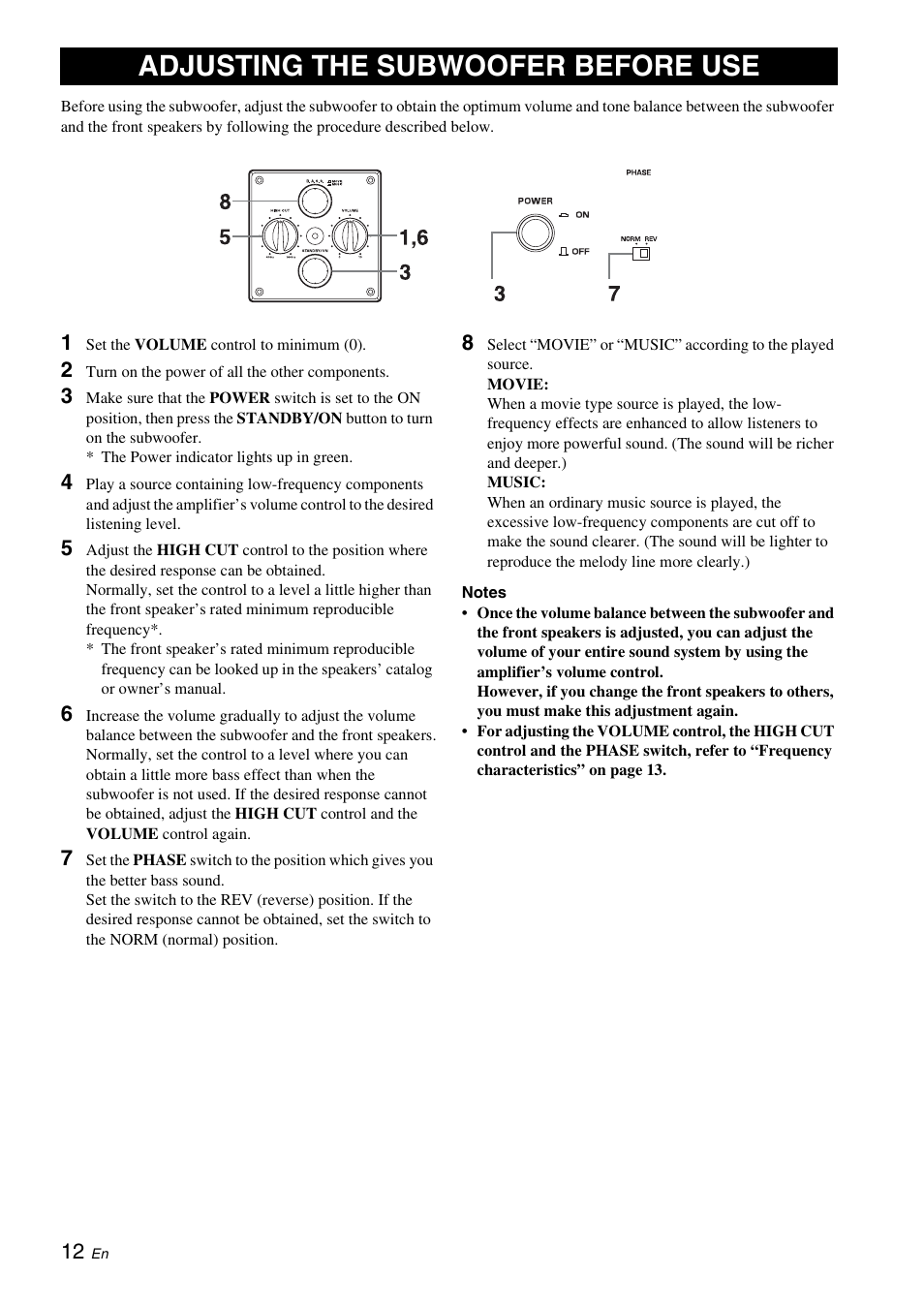 Adjusting the subwoofer before use | Yamaha NS-SW700 User Manual | Page 16 / 21