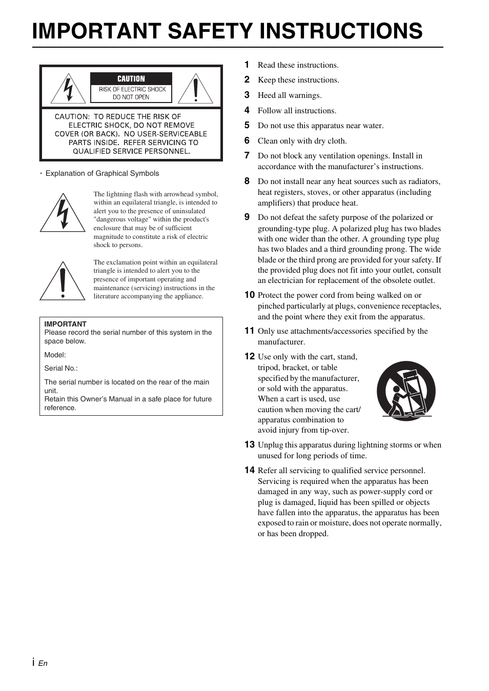 English, Important safety instructions | Yamaha NS-SW700 User Manual | Page 2 / 21