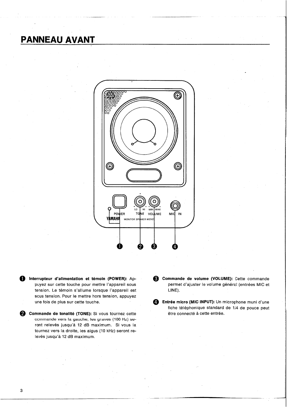 Panneau avant | Yamaha MS101G User Manual | Page 12 / 28