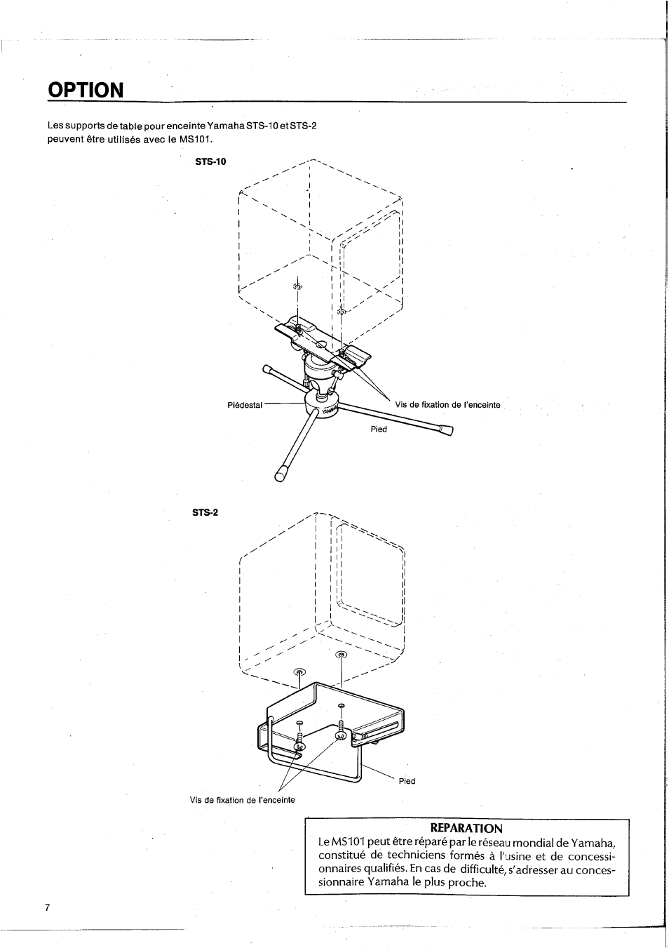 Reparation, Option | Yamaha MS101G User Manual | Page 16 / 28