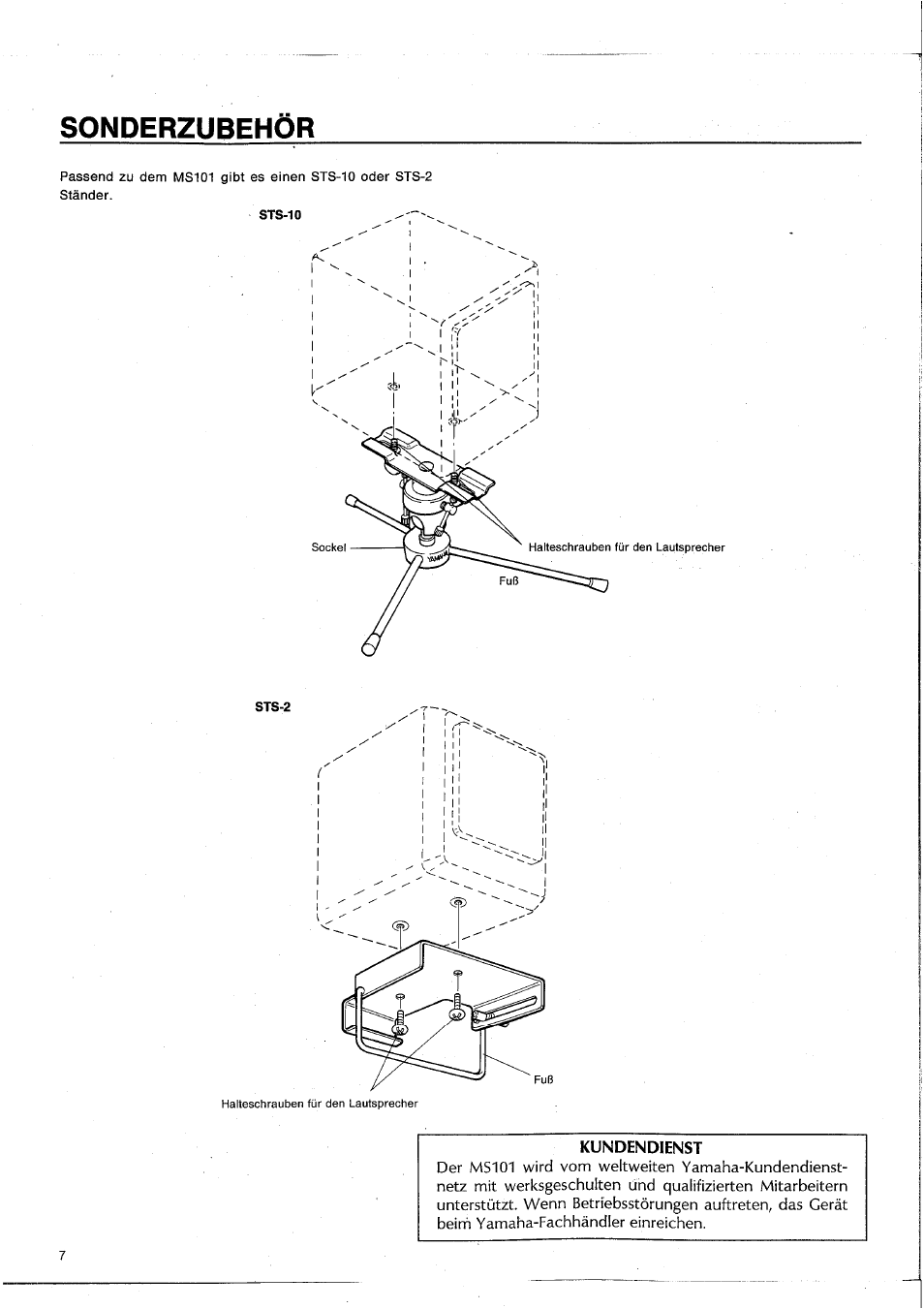 Kundendienst, Sonderzubehör | Yamaha MS101G User Manual | Page 24 / 28