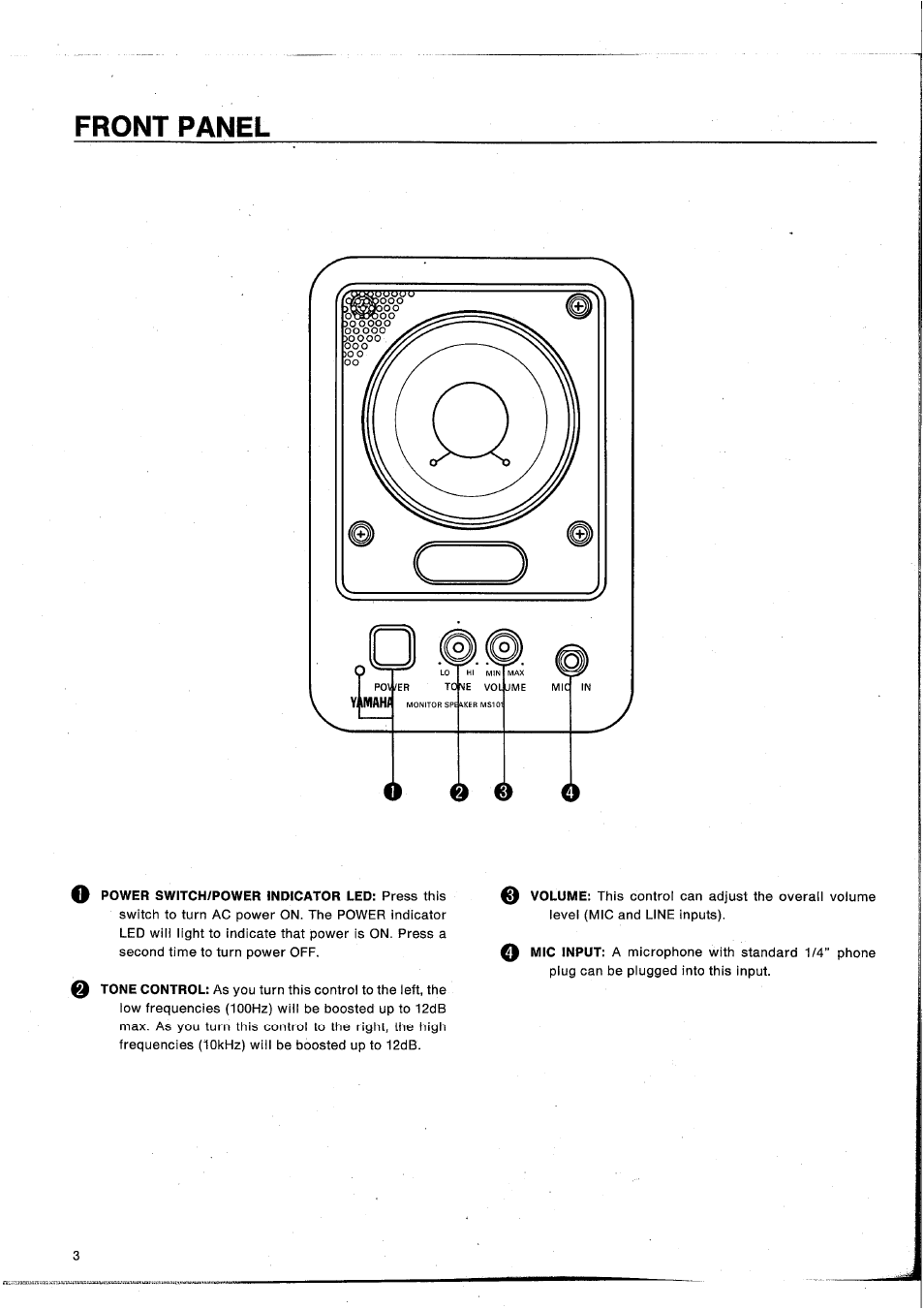 Front panel | Yamaha MS101G User Manual | Page 4 / 28