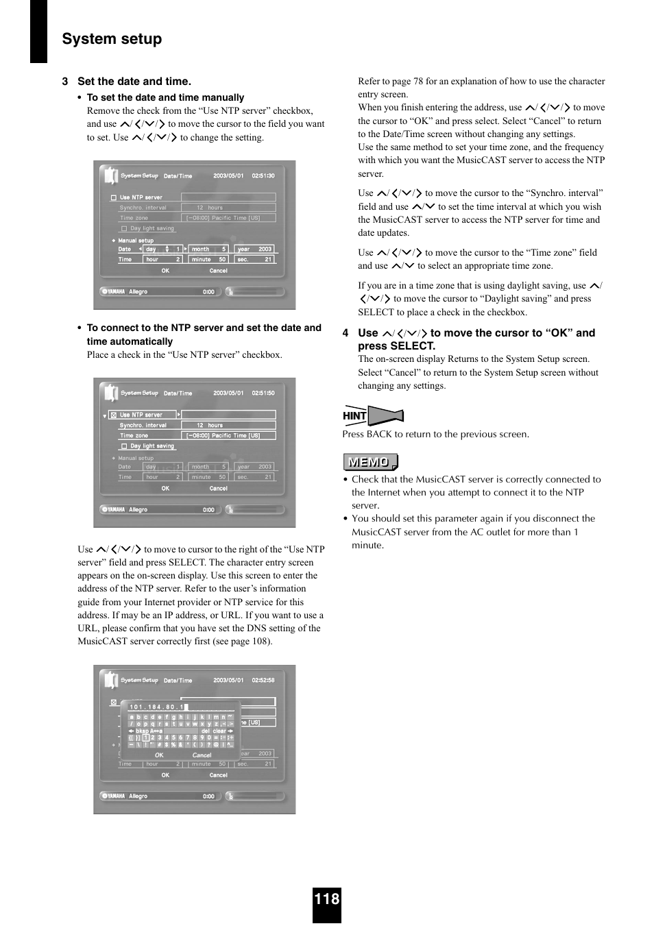 System setup 118 | Yamaha mcx-1000 User Manual | Page 118 / 148