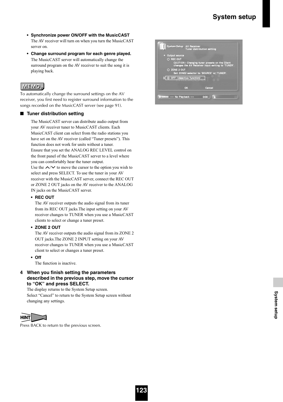 System setup 123 | Yamaha mcx-1000 User Manual | Page 123 / 148