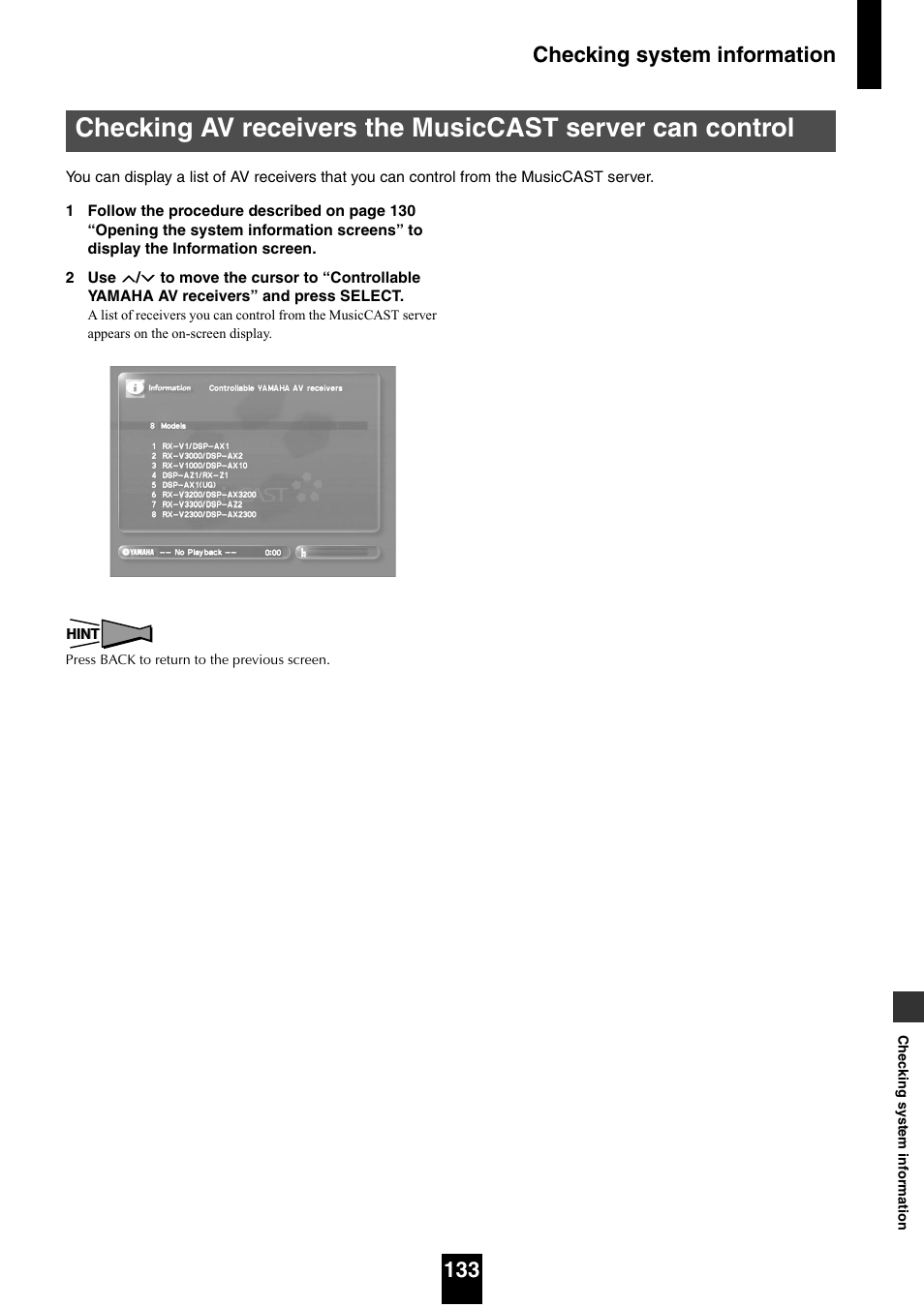 Checking system information 133 | Yamaha mcx-1000 User Manual | Page 133 / 148