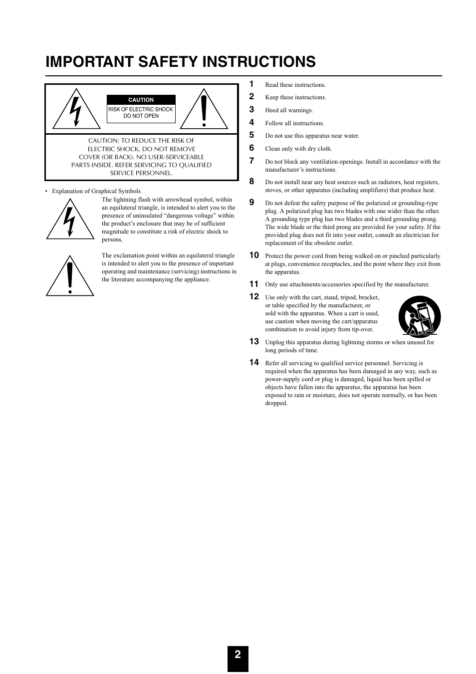 Important safety instructions | Yamaha mcx-1000 User Manual | Page 2 / 148