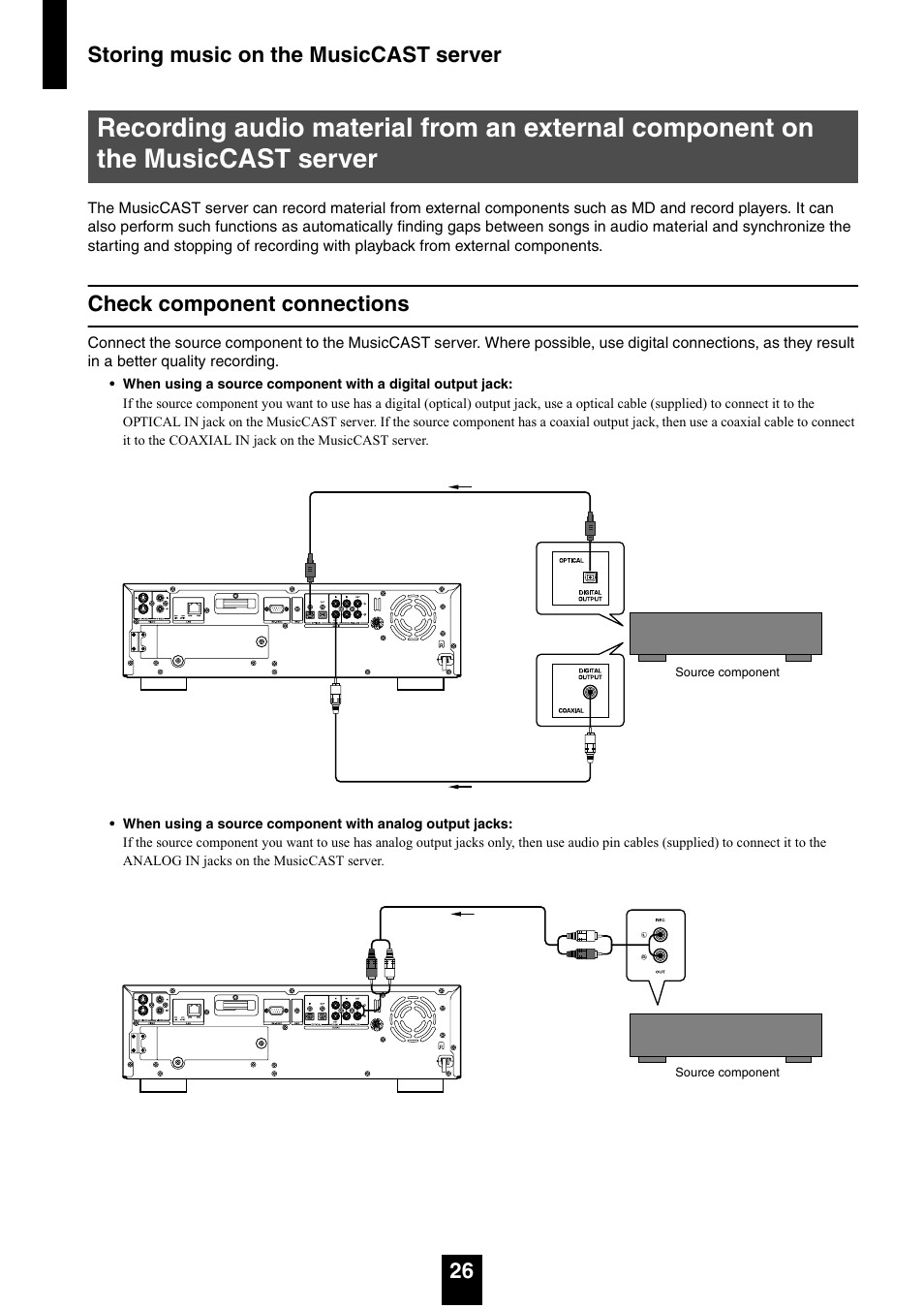 Check component connections, Storing music on the musiccast server 26 | Yamaha mcx-1000 User Manual | Page 26 / 148