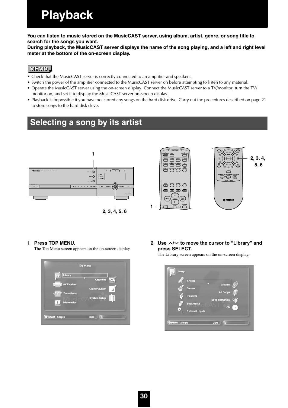 Playback, Selecting a song by its artist | Yamaha mcx-1000 User Manual | Page 30 / 148