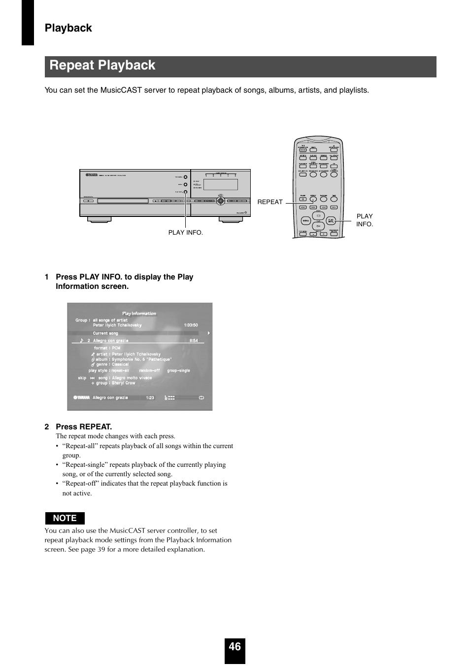 Repeat playback, Playback 46 | Yamaha mcx-1000 User Manual | Page 46 / 148