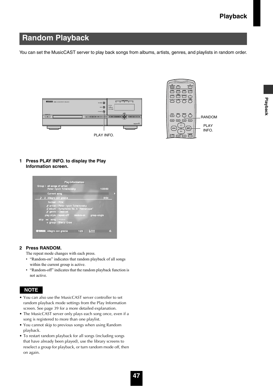 Random playback, Playback 47 | Yamaha mcx-1000 User Manual | Page 47 / 148