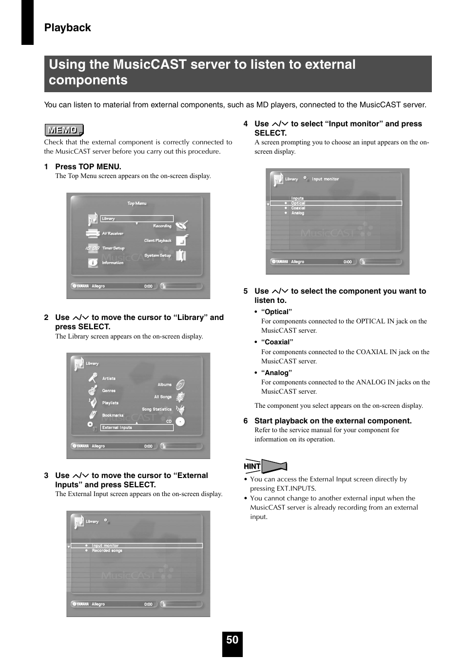 Playback 50 | Yamaha mcx-1000 User Manual | Page 50 / 148