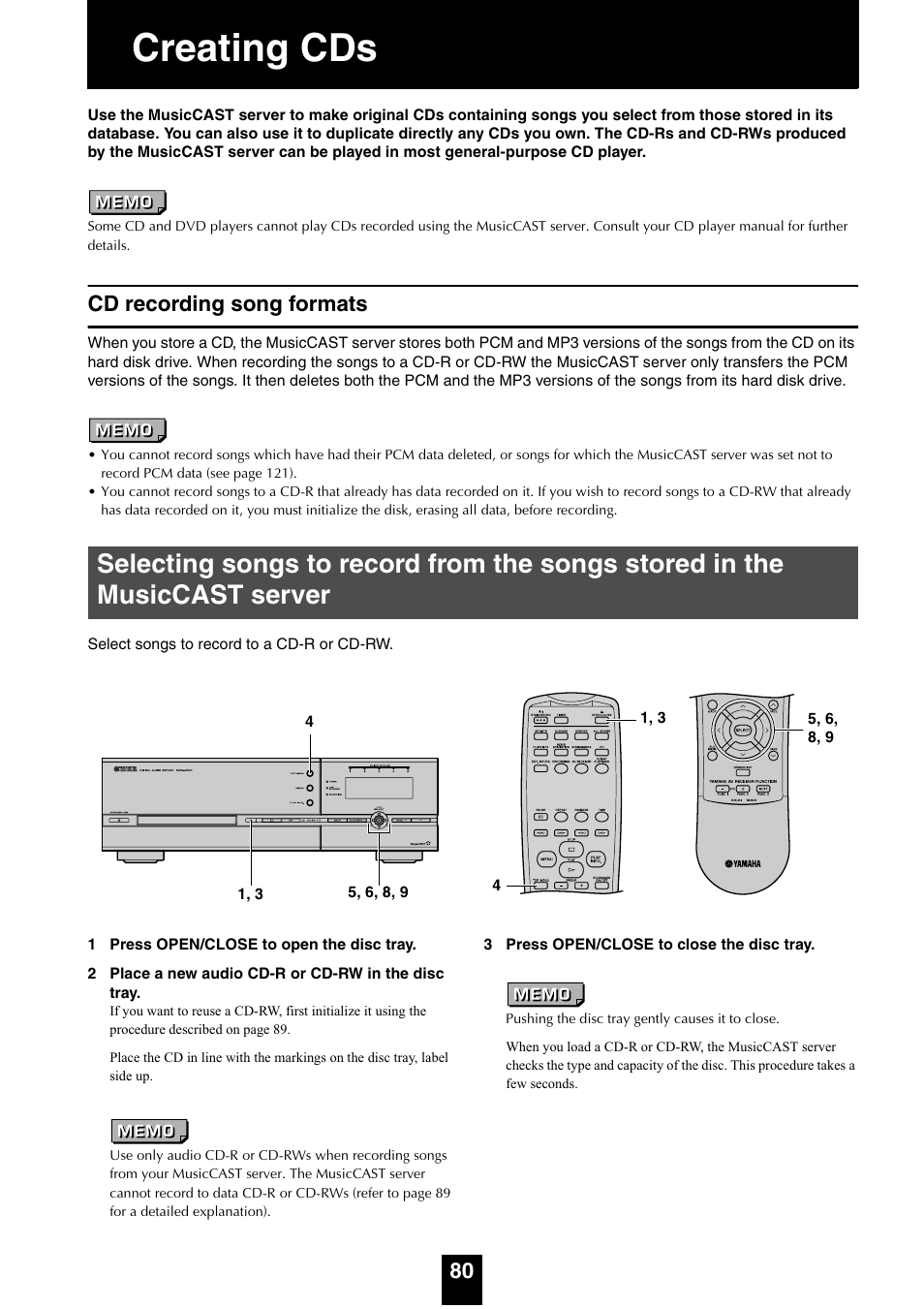 Creating cds, Cd recording song formats | Yamaha mcx-1000 User Manual | Page 80 / 148