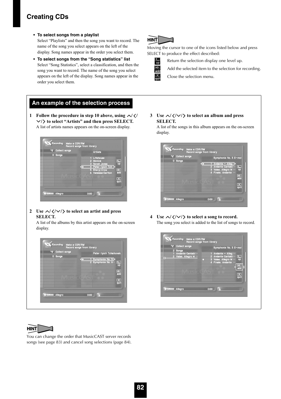 Creating cds 82, An example of the selection process | Yamaha mcx-1000 User Manual | Page 82 / 148