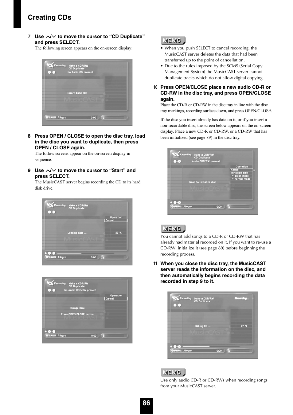 Creating cds 86 | Yamaha mcx-1000 User Manual | Page 86 / 148