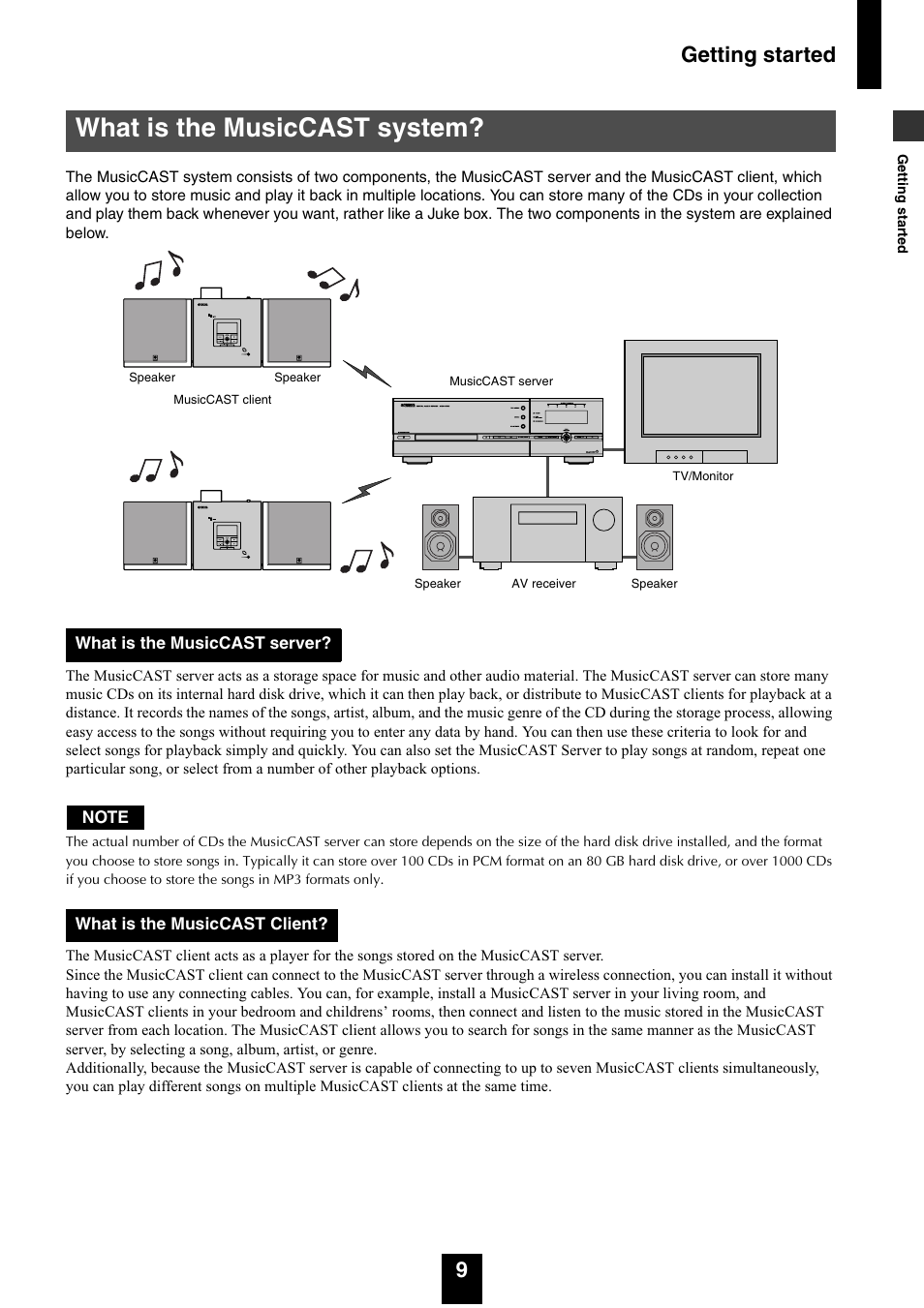 What is the musiccast system, Getting started 9 | Yamaha mcx-1000 User Manual | Page 9 / 148