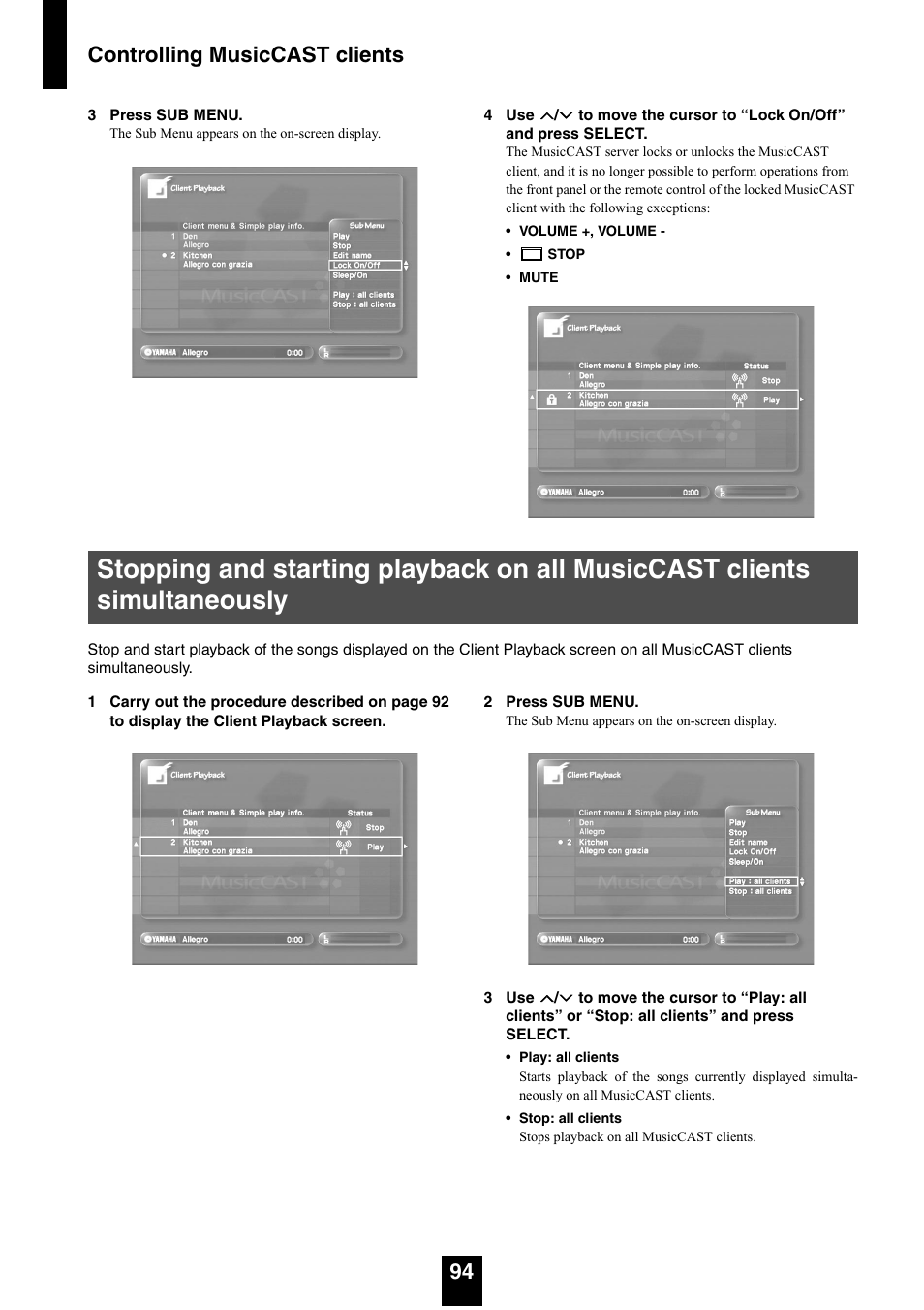 Controlling musiccast clients 94 | Yamaha mcx-1000 User Manual | Page 94 / 148