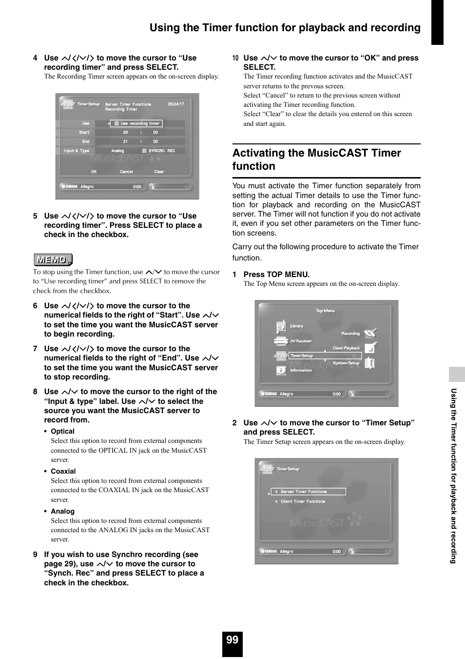 Activating the musiccast timer function | Yamaha mcx-1000 User Manual | Page 99 / 148