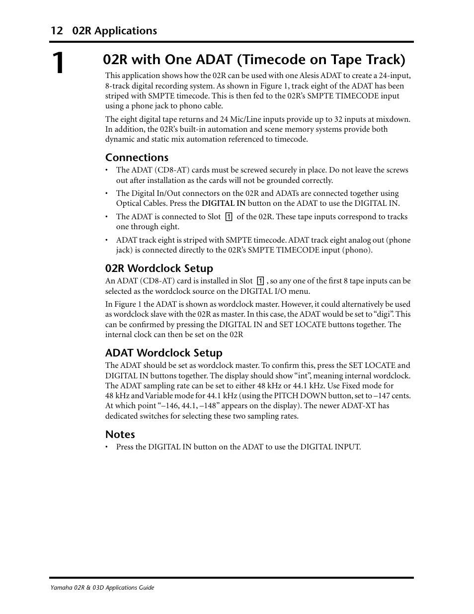 02r with one adat (timecode on tape track) | Yamaha 03D User Manual | Page 17 / 89