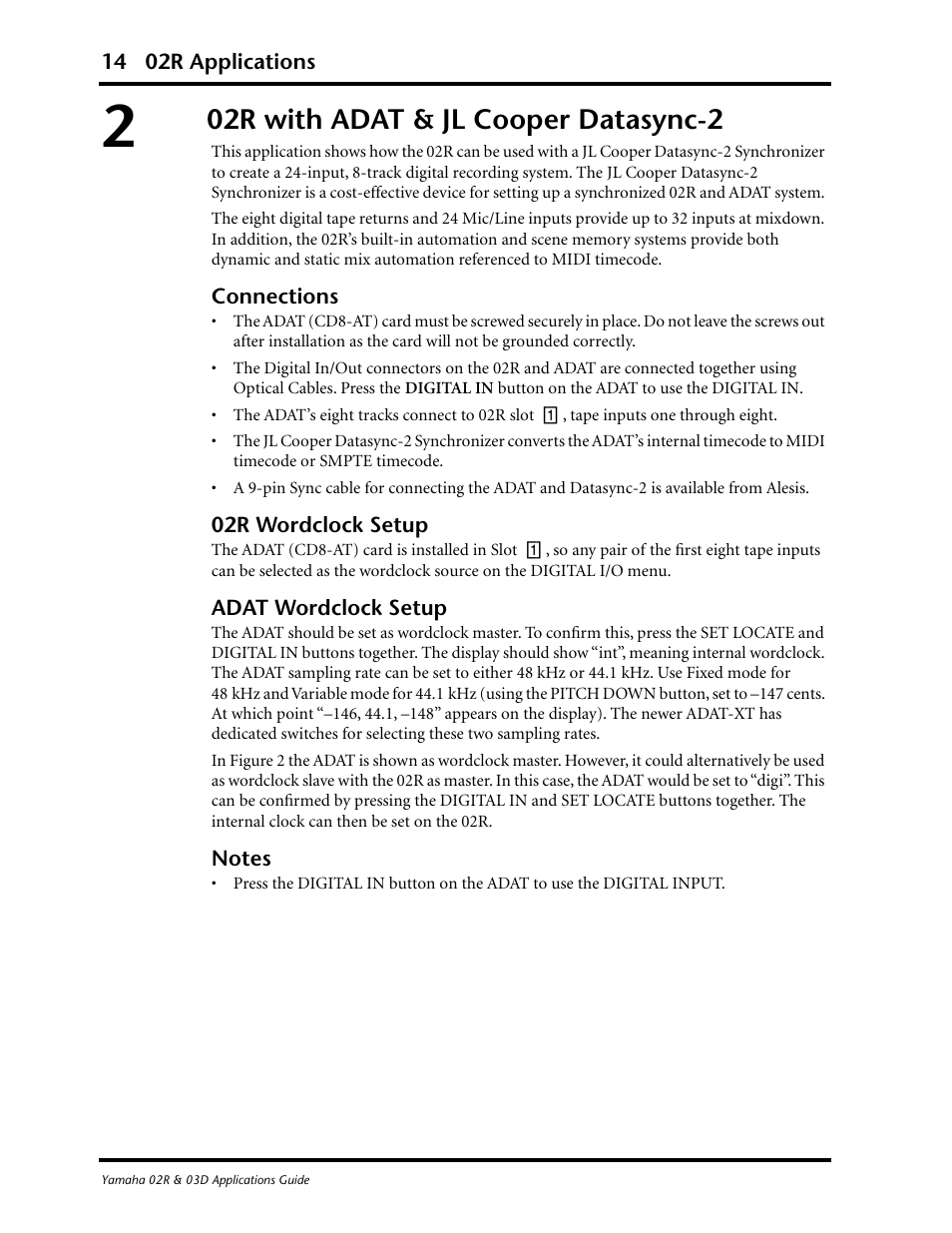 02r with adat & jl cooper datasync-2 | Yamaha 03D User Manual | Page 19 / 89