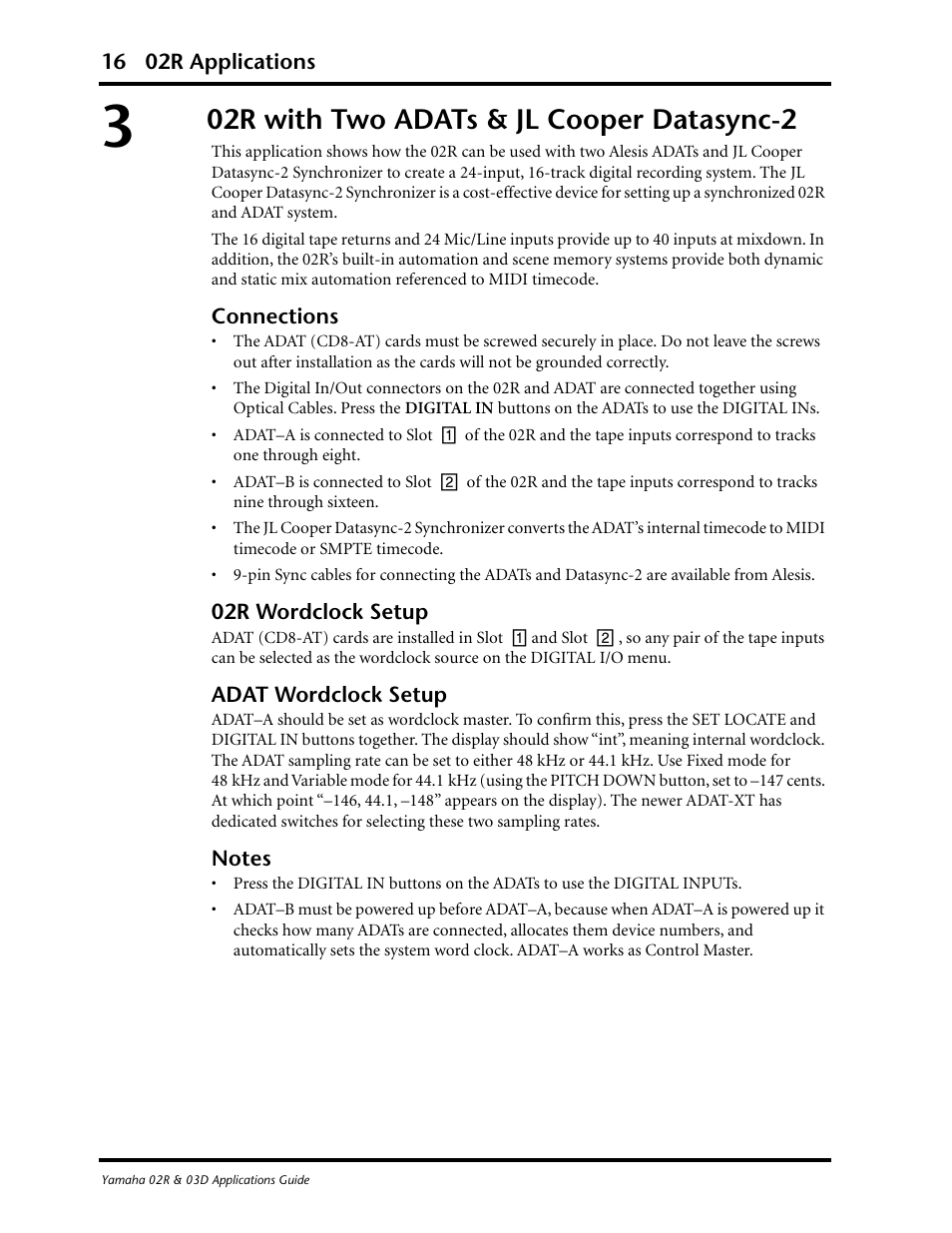 02r with two adats & jl cooper datasync-2 | Yamaha 03D User Manual | Page 21 / 89